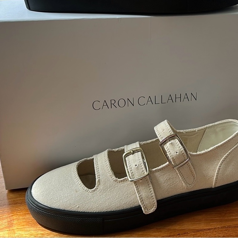 Caron Callahan Beige Canvas Buckle Shoes